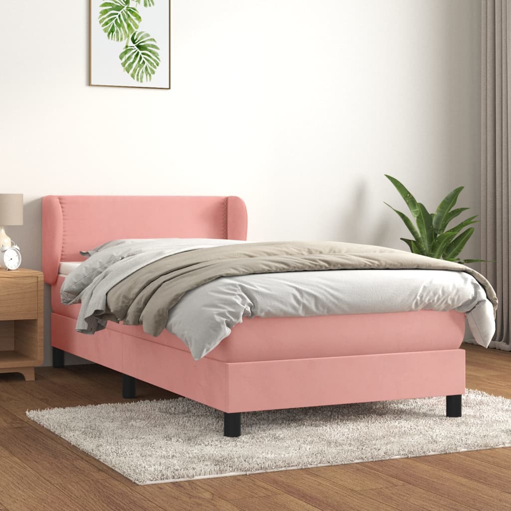 Boxspring met matras fluweel roze 100x200 cm – afbeelding 1