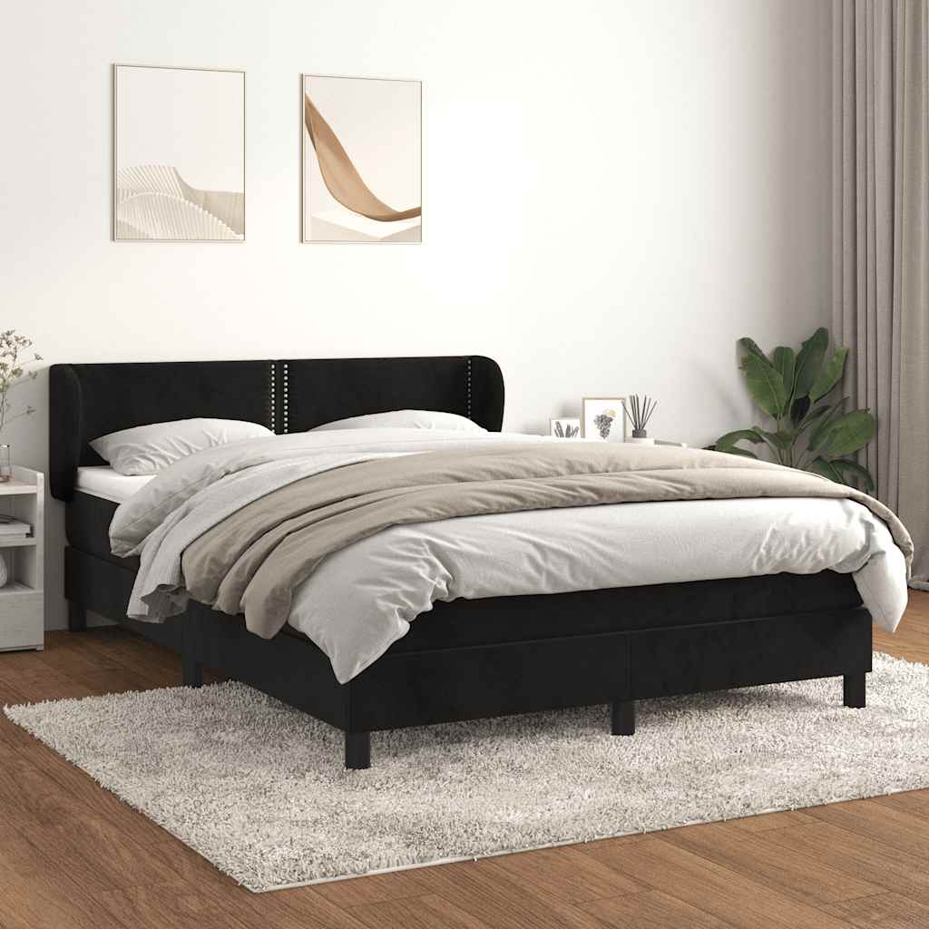 Boxspring met matras fluweel zwart 140x190 cm – afbeelding 1