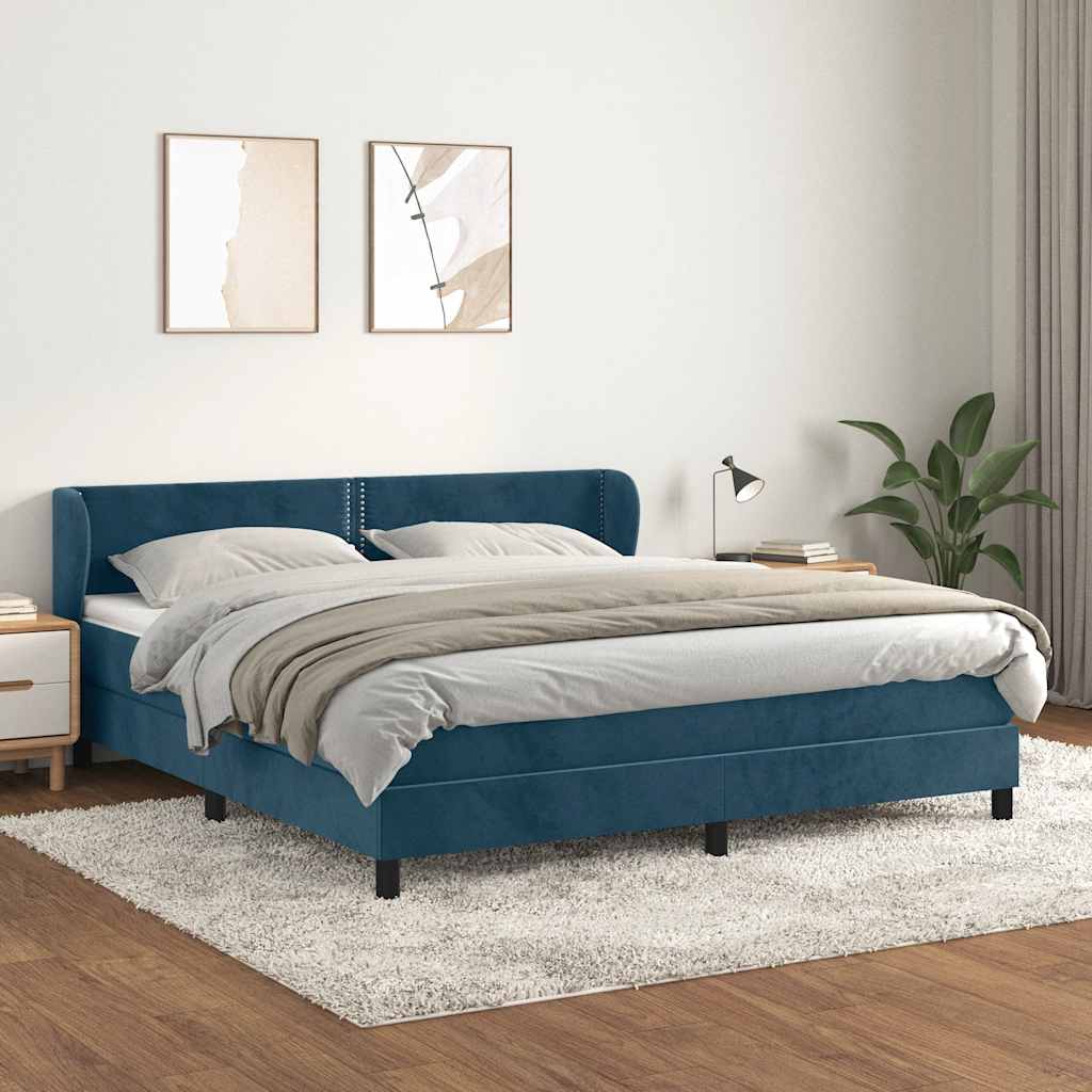 Boxspring met matras fluweel donkerblauw 160x200 cm – afbeelding 1