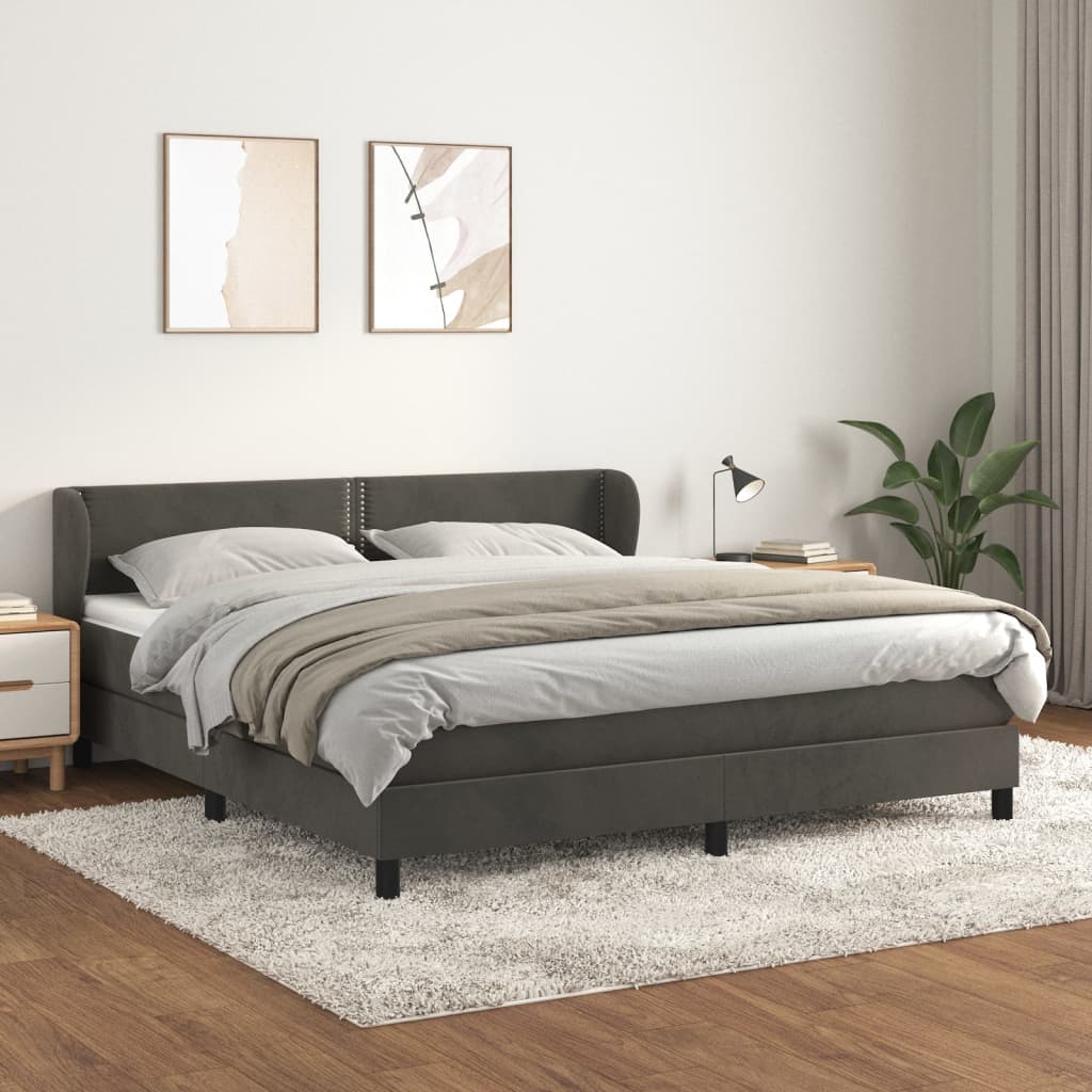 Boxspring met matras fluweel donkergrijs 180x200 cm – afbeelding 1