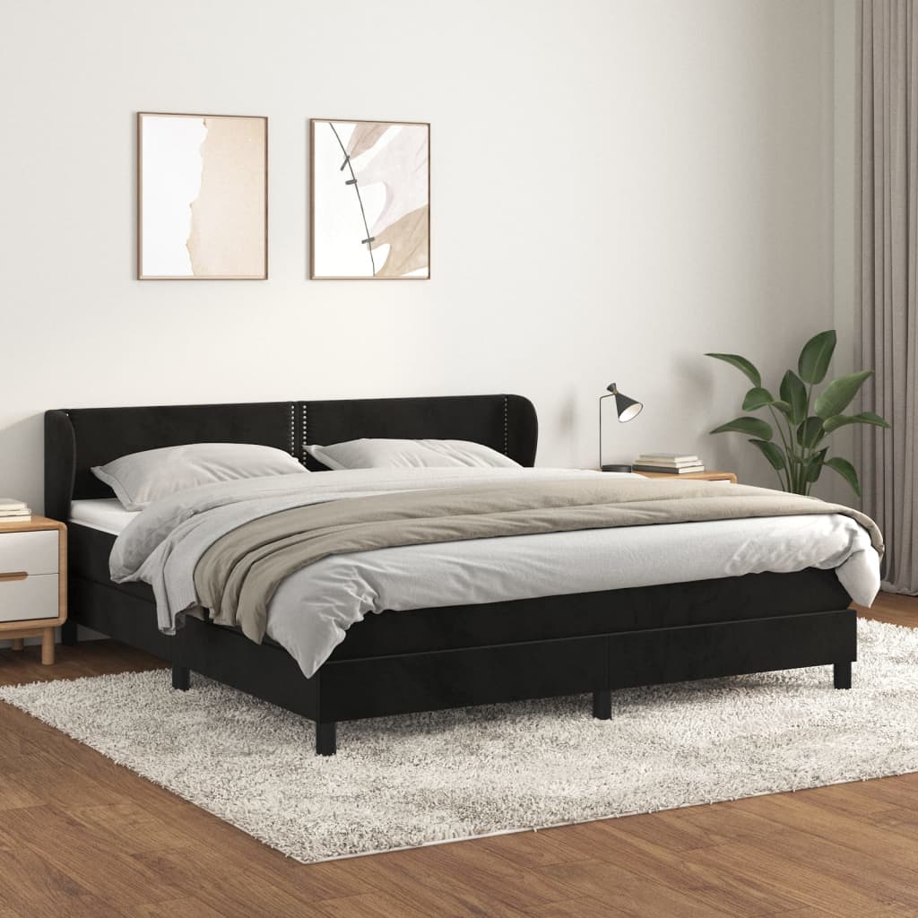 Boxspring met matras fluweel zwart 180x200 cm – afbeelding 1