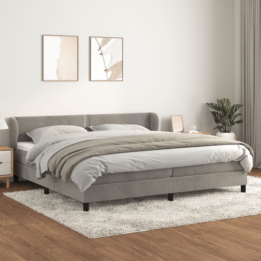 Boxspring met matras fluweel lichtgrijs 200x200 cm – afbeelding 1