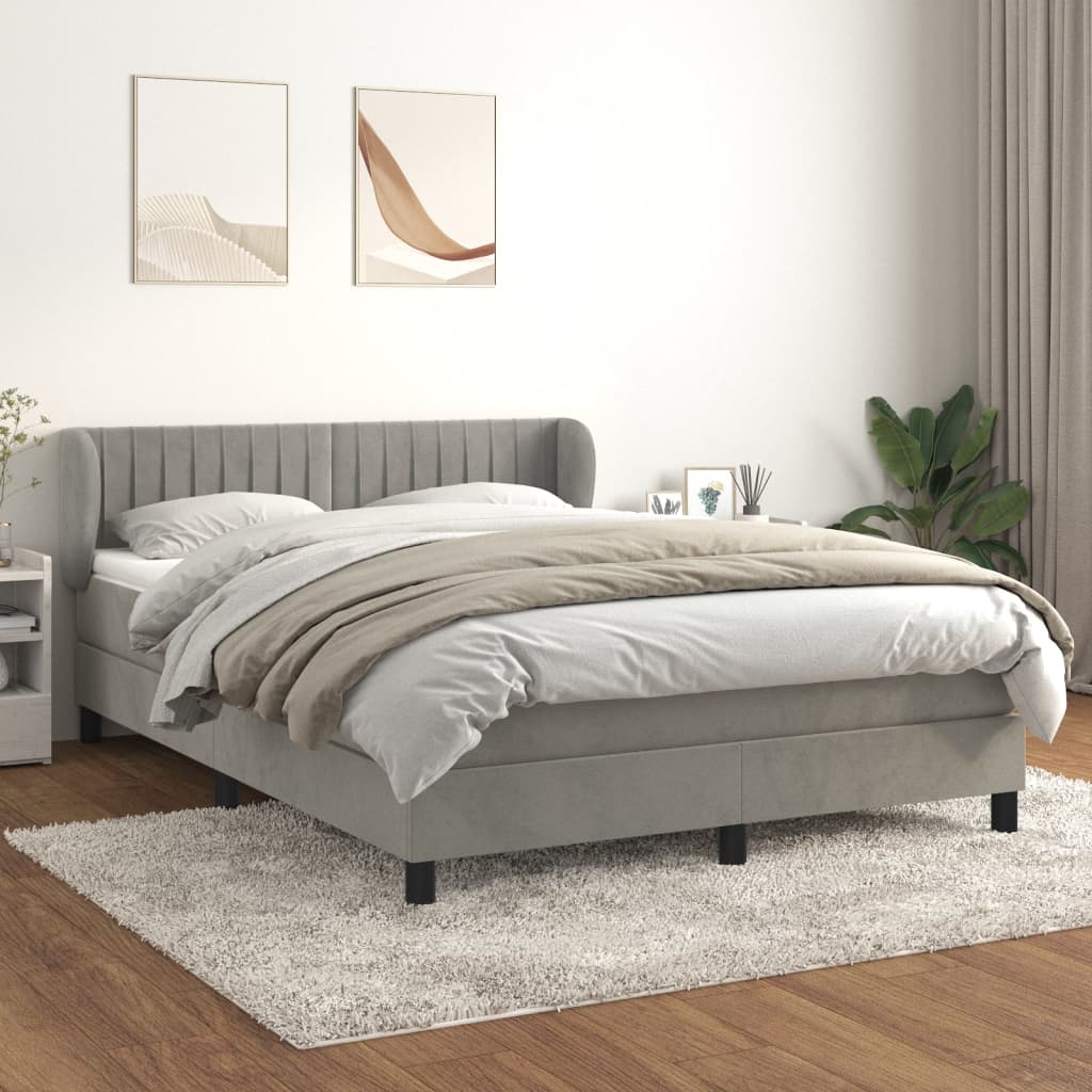 Boxspring met matras fluweel lichtgrijs 140x200 cm – afbeelding 1