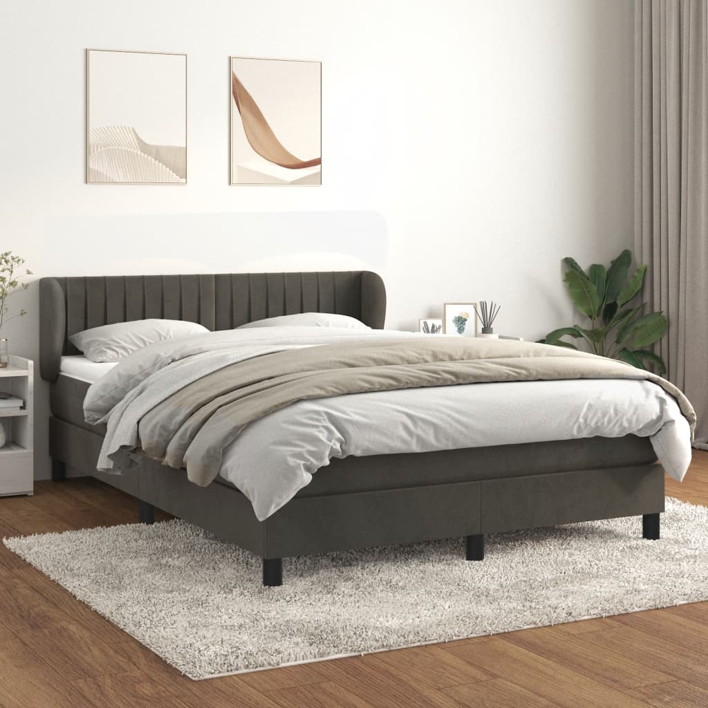 Boxspring met matras fluweel donkergrijs 140x200 cm – afbeelding 1
