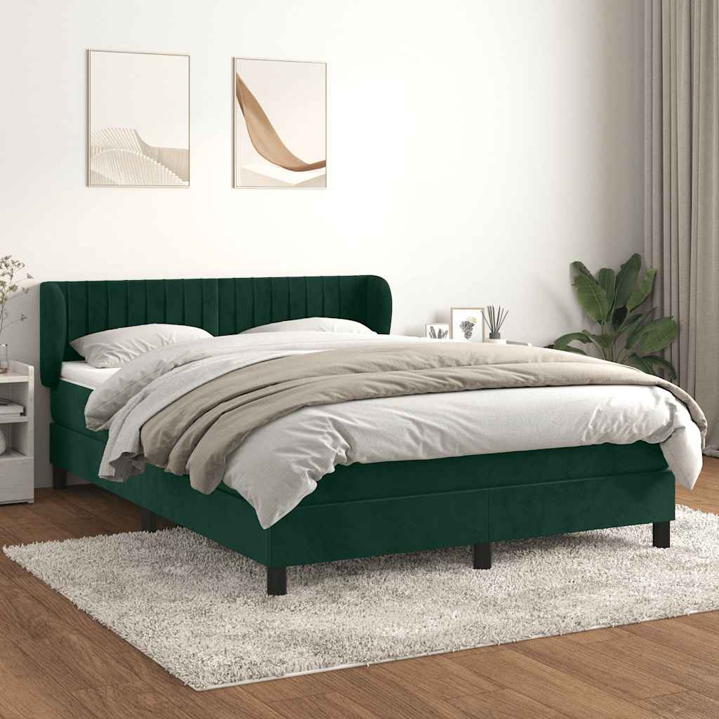 Boxspring met matras fluweel donkergroen 140x200 cm – afbeelding 1
