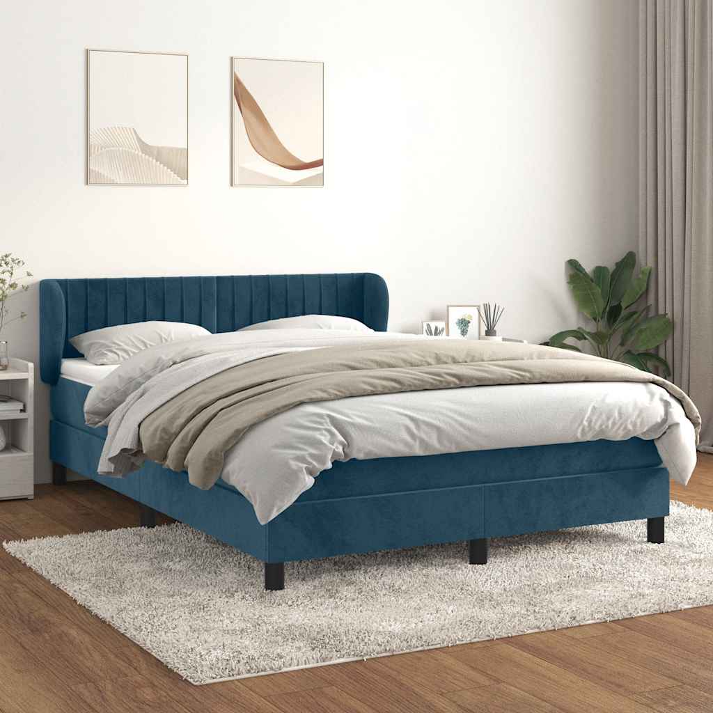 Boxspring met matras fluweel donkerblauw 140x200 cm – afbeelding 1