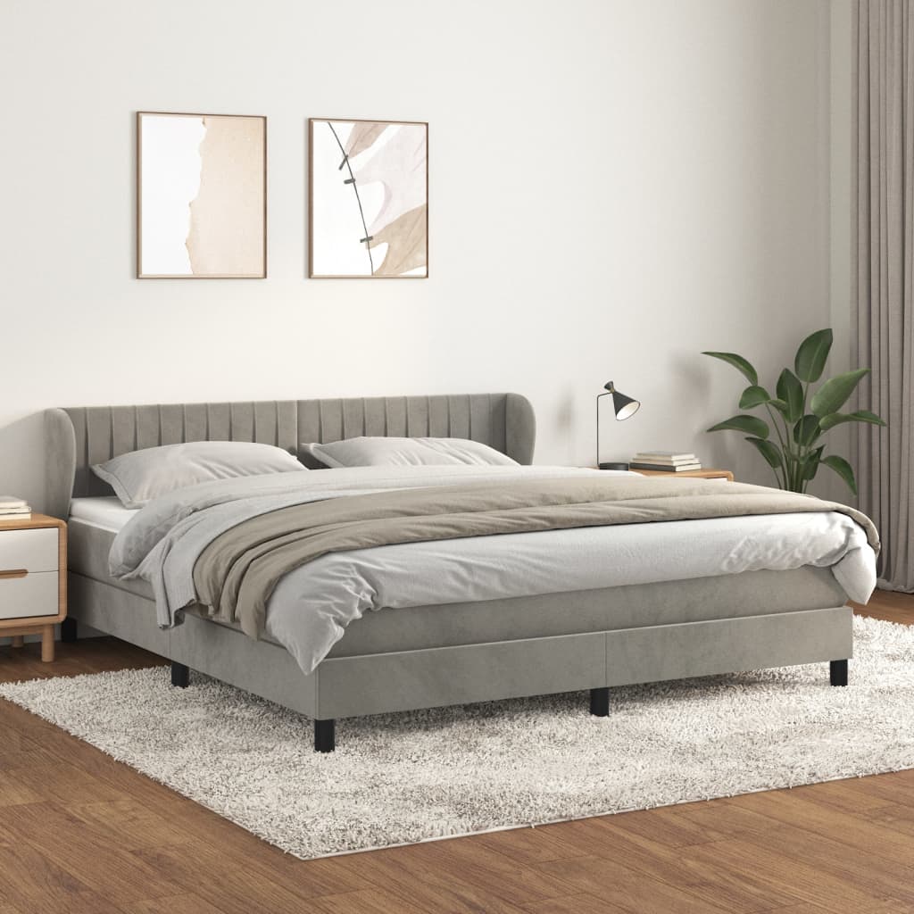Boxspring met matras fluweel lichtgrijs 160x200 cm – afbeelding 1