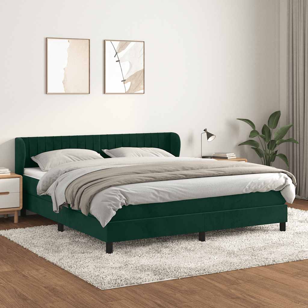 Boxspring met matras fluweel donkergroen 160x200 cm – afbeelding 1
