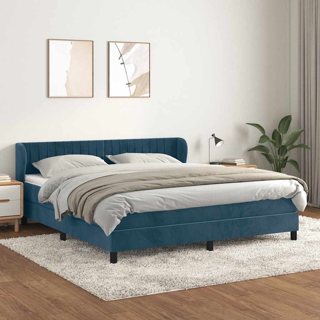 Boxspring met matras fluweel donkerblauw 160x200 cm – afbeelding 1