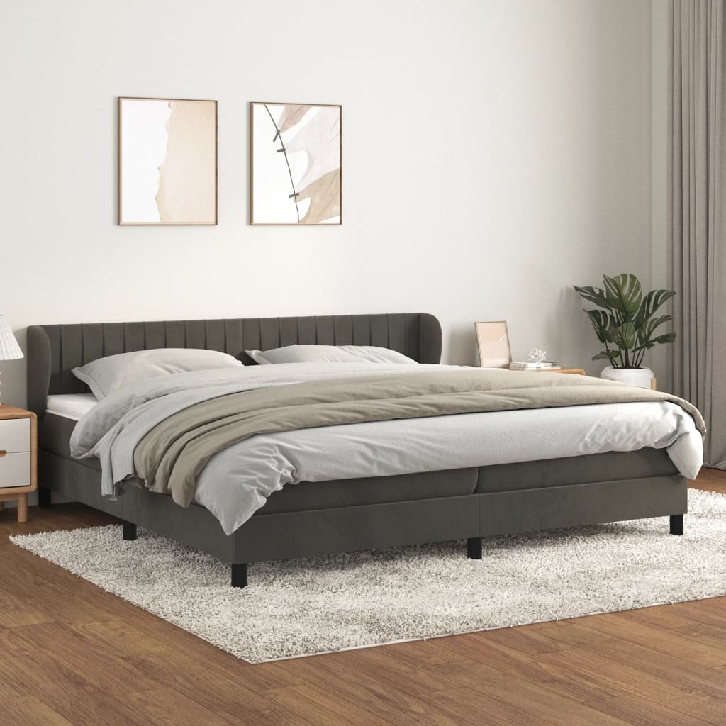 Boxspring met matras fluweel donkergrijs 200x200 cm – afbeelding 1