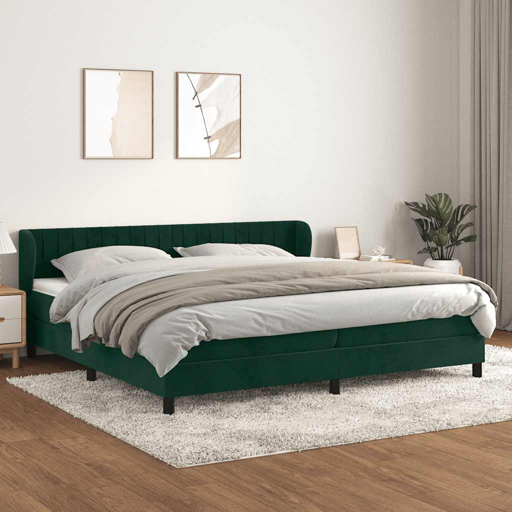 Boxspring met matras fluweel donkergroen 200x200 cm – afbeelding 1