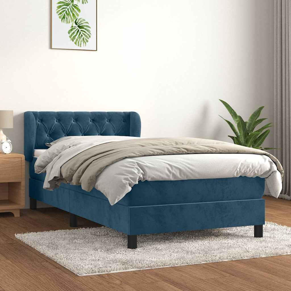 Boxspring met matras fluweel donkerblauw 200x200 cm – afbeelding 1