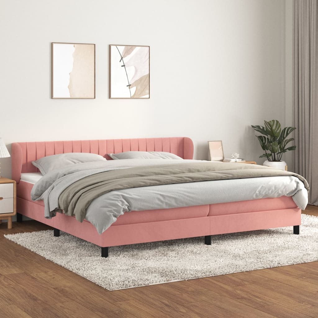 Boxspring met matras fluweel roze 200x200 cm – afbeelding 1