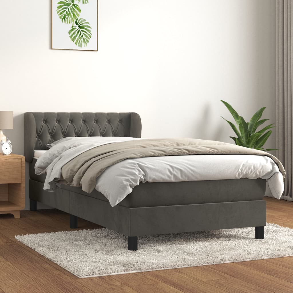 Boxspring met matras fluweel donkergrijs 90x190 cm – afbeelding 1