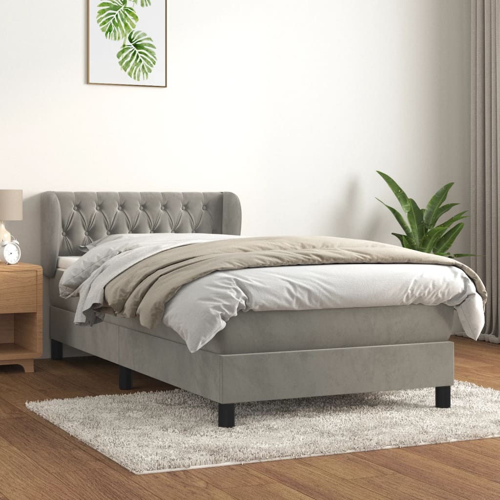 Boxspring met matras fluweel lichtgrijs 90x200 cm – afbeelding 1