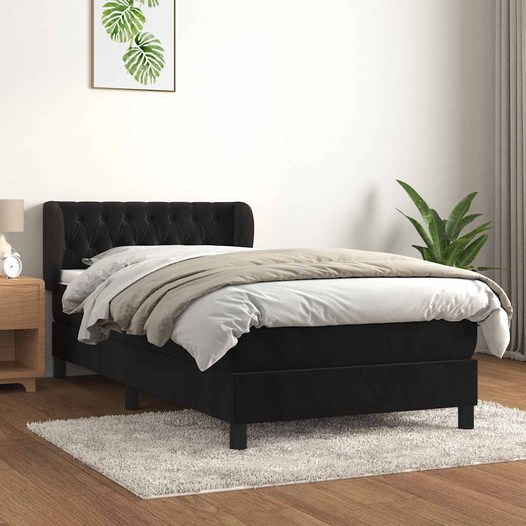 Boxspring met matras fluweel zwart 90x200 cm – afbeelding 1