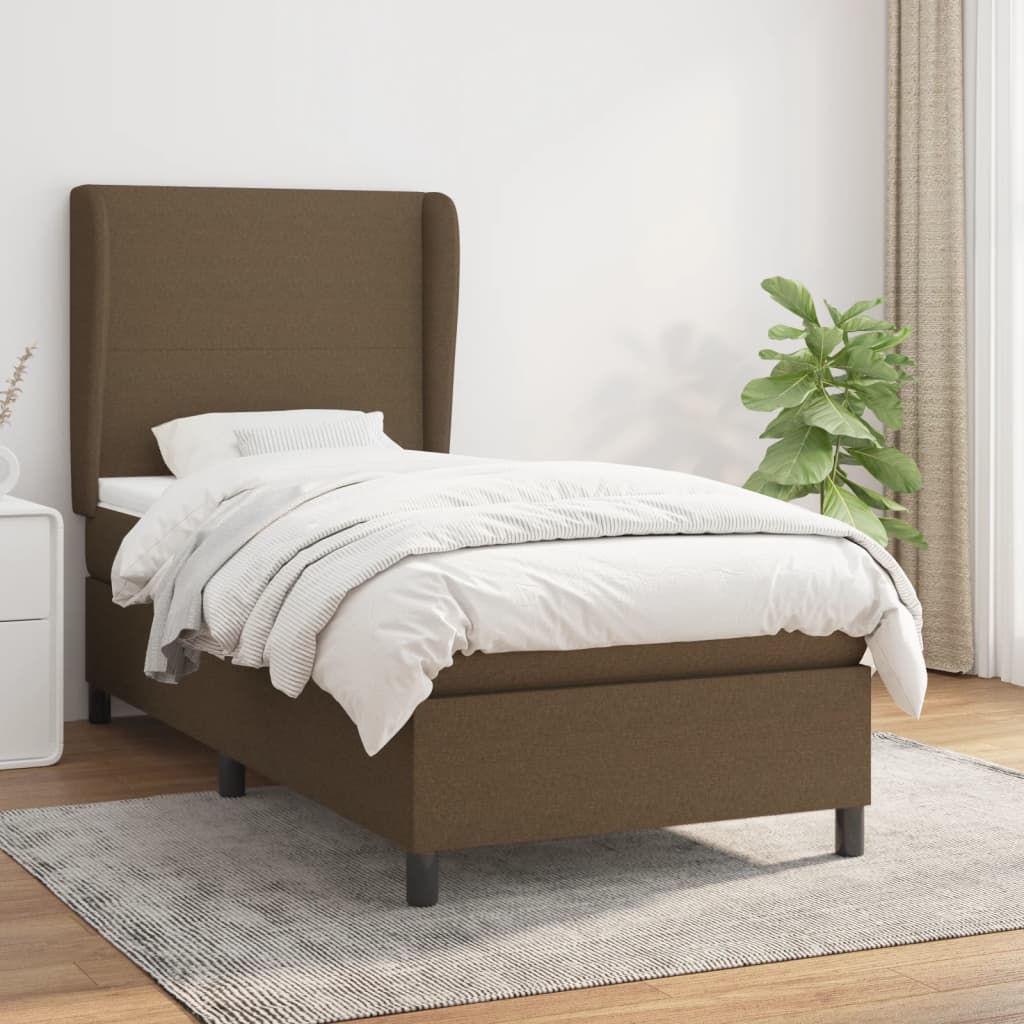 Boxspring met matras stof donkerbruin 90x190 cm – afbeelding 1
