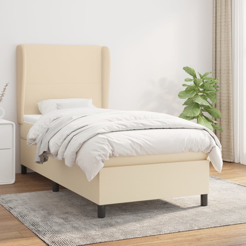Boxspring met matras stof crèmekleurig 100x200 cm – afbeelding 1