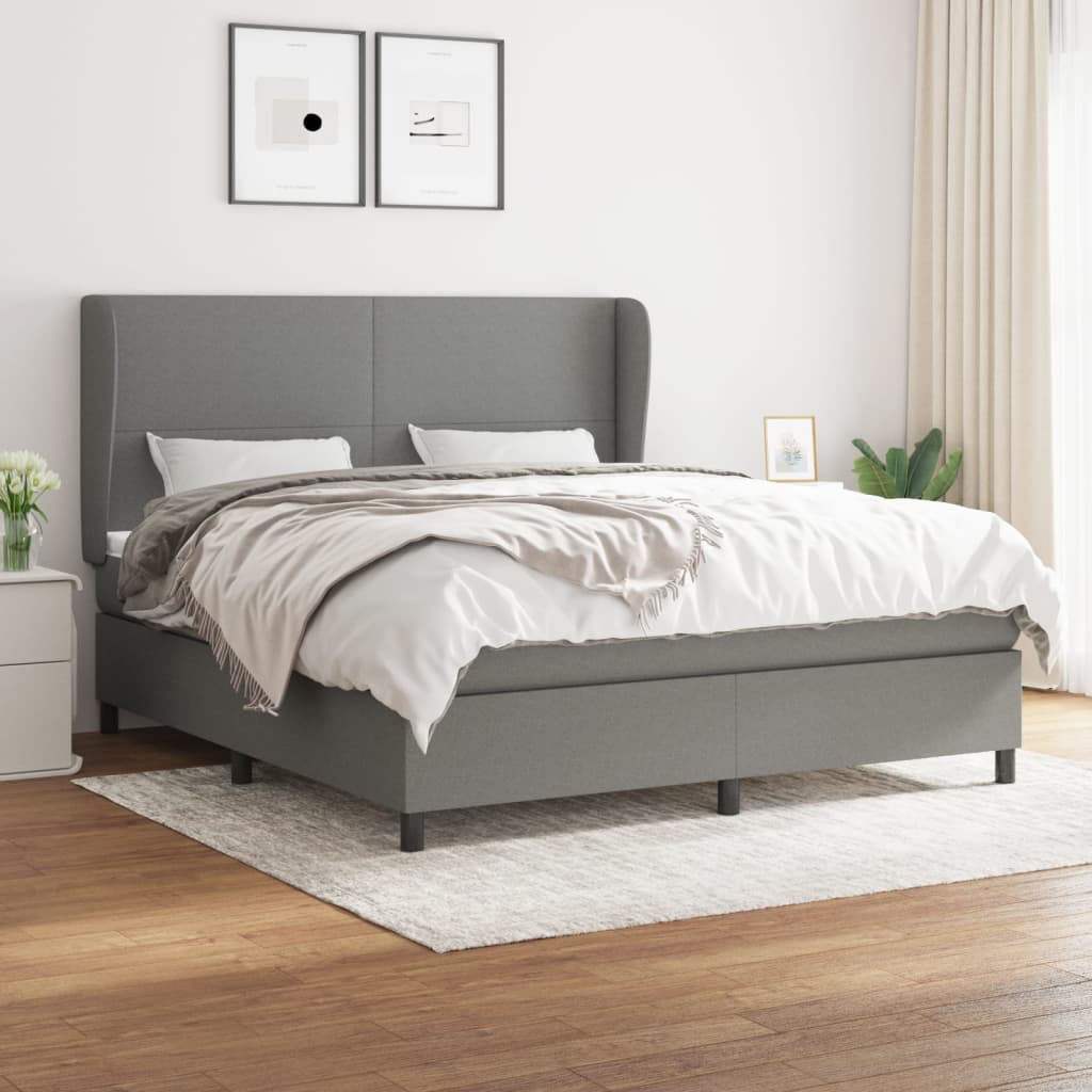 Boxspring met matras stof donkergrijs 160x200 cm