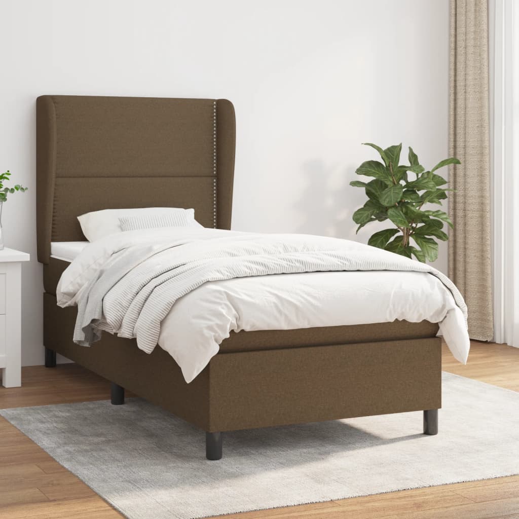 Boxspring met matras stof donkerbruin 90x190 cm – afbeelding 1