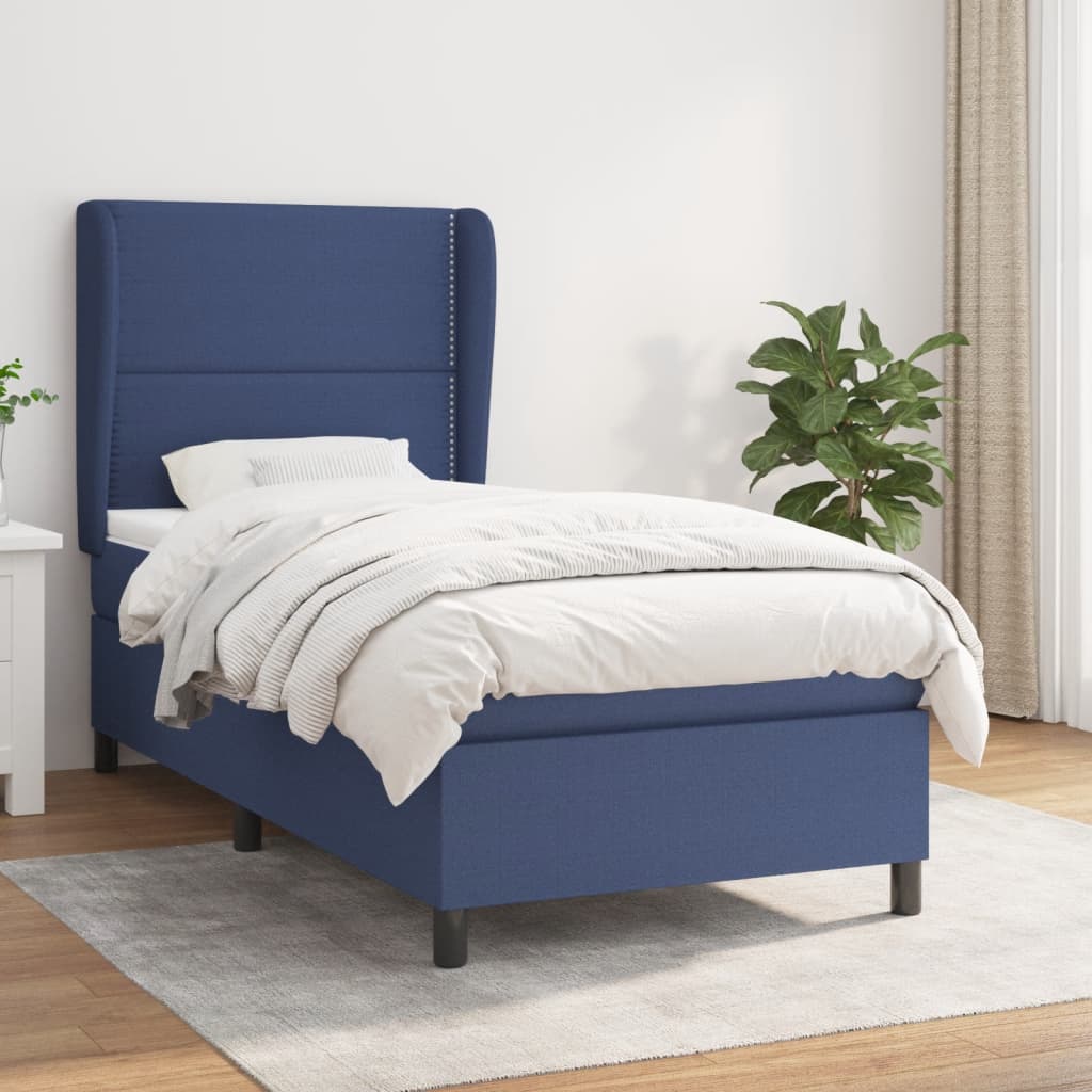 Boxspring met matras stof blauw 100x200 cm – afbeelding 1
