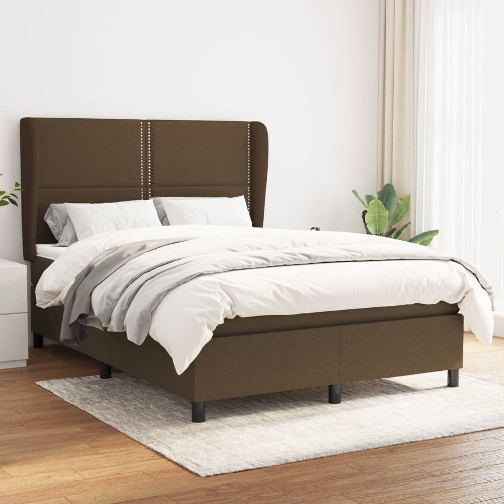Boxspring met matras stof donkerbruin 140x190 cm – afbeelding 1