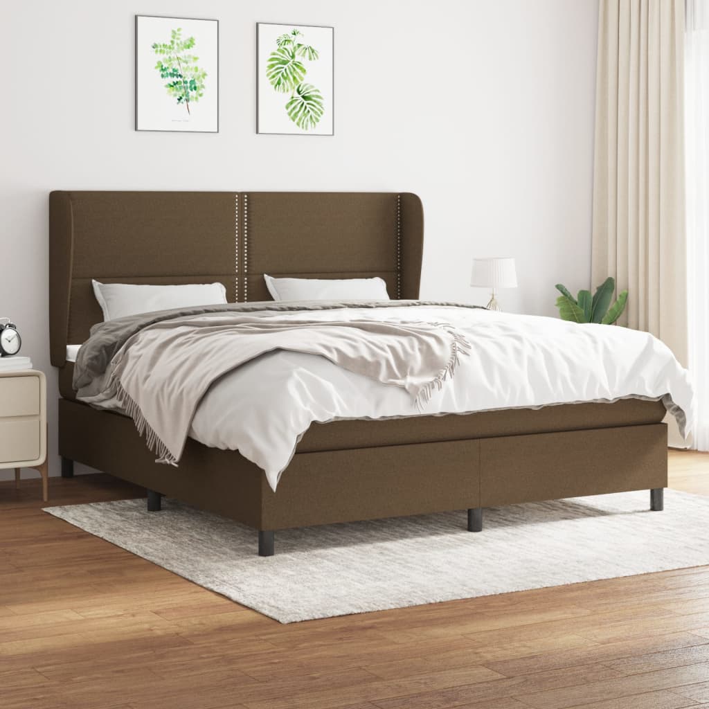 Boxspring met matras stof donkerbruin 180x200 cm – afbeelding 1