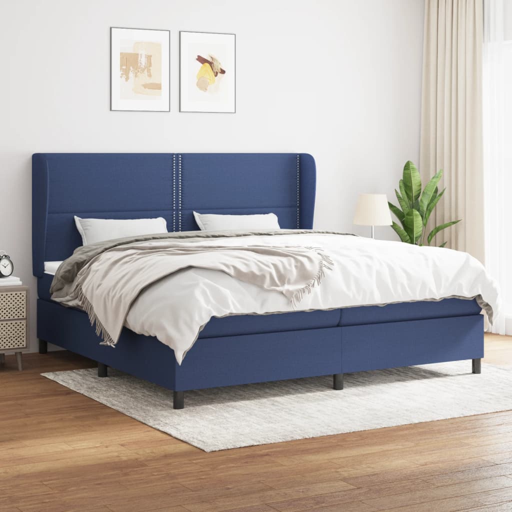 Boxspring met matras stof blauw 200x200 cm – afbeelding 1