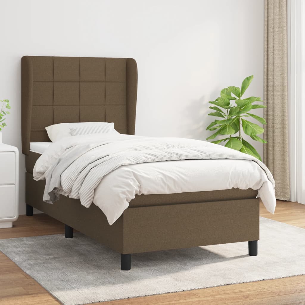Boxspring met matras stof donkerbruin 90x190 cm – afbeelding 1
