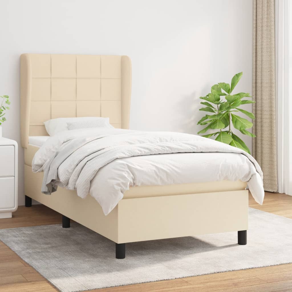 Boxspring met matras stof crèmekleurig 100x200 cm – afbeelding 1