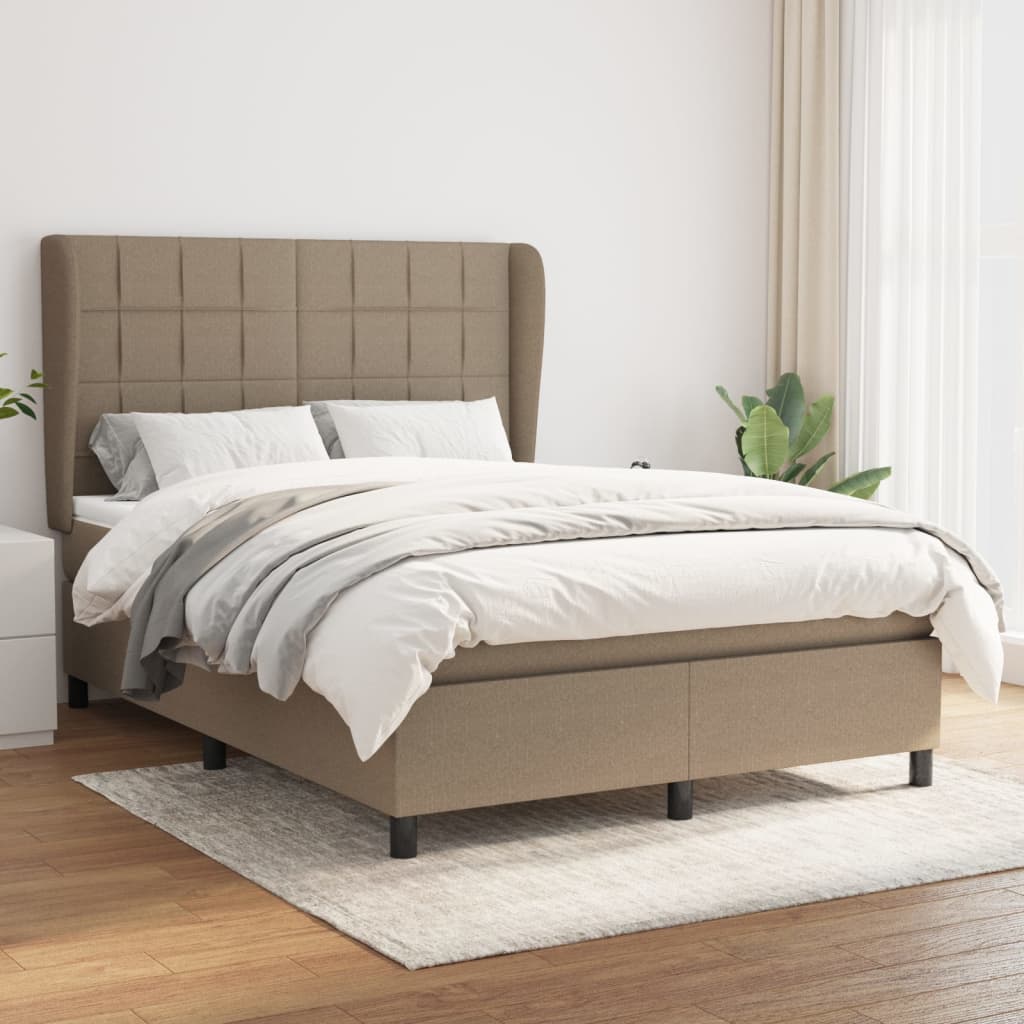 Boxspring met matras stof taupe 140x190 cm – afbeelding 1