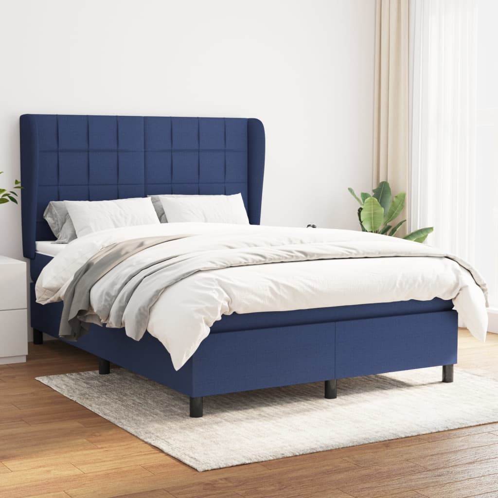 Boxspring met matras stof blauw 140x200 cm – afbeelding 1