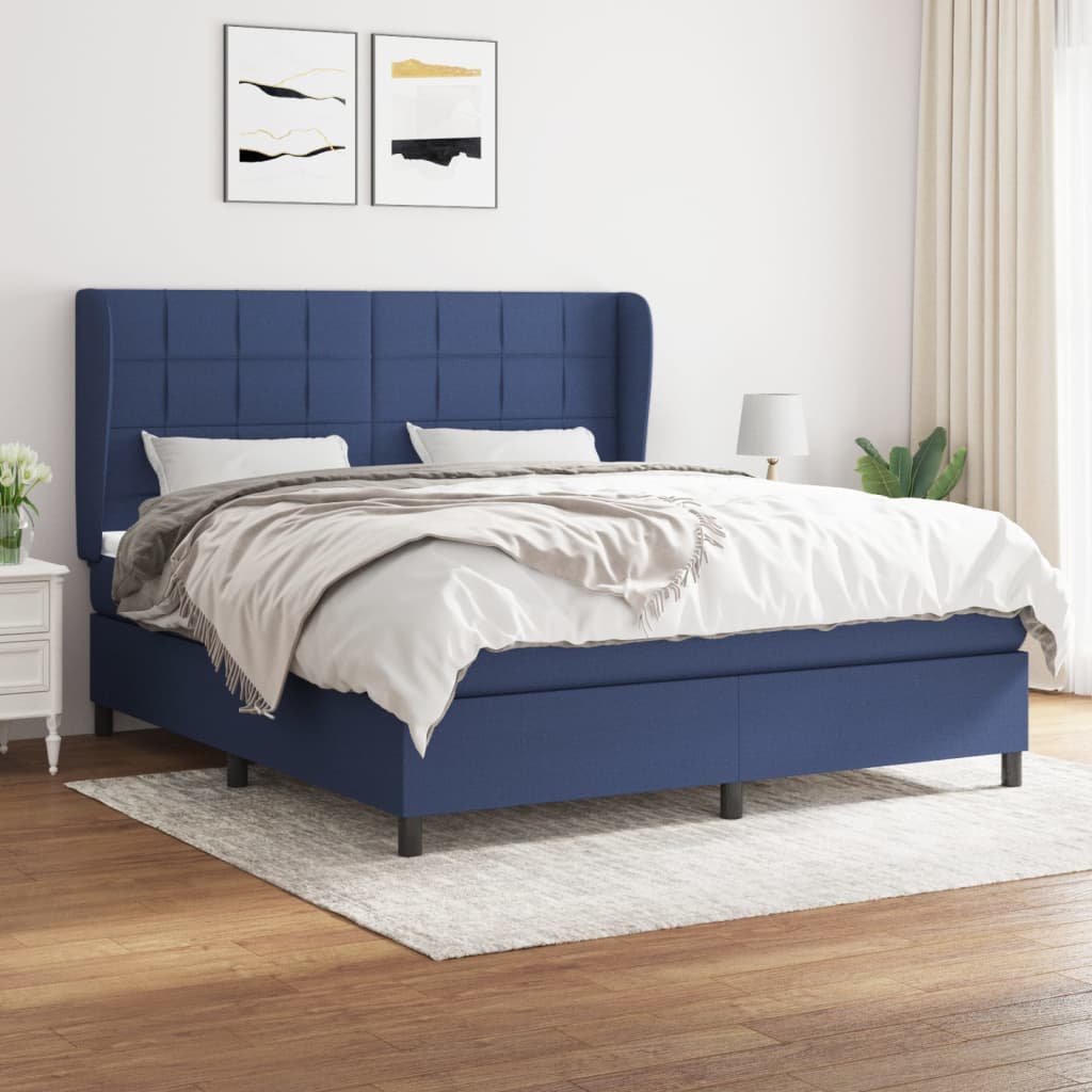 Boxspring met matras stof blauw 160x200 cm – afbeelding 1