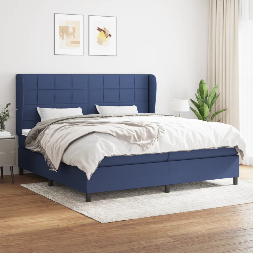 Boxspring met matras stof blauw 200x200 cm – afbeelding 1