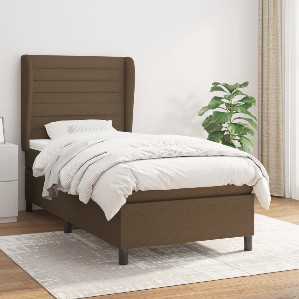 Boxspring met matras stof donkerbruin 90x190 cm – afbeelding 1