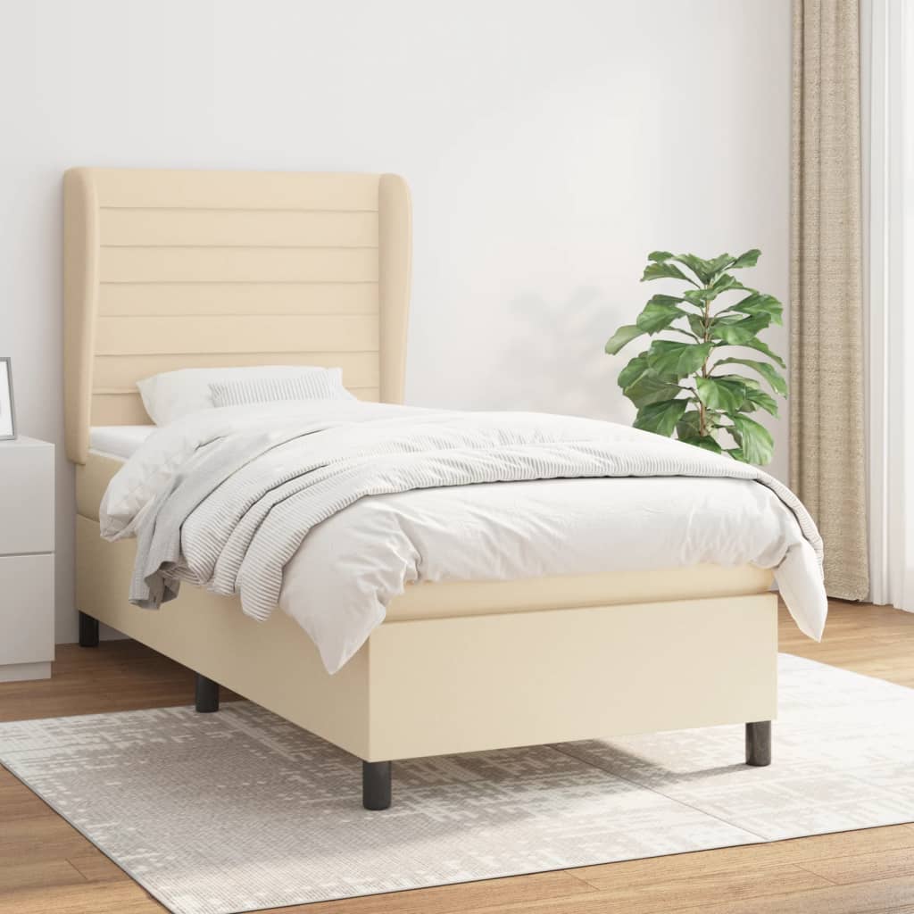 Boxspring met matras stof crèmekleurig 90x200 cm – afbeelding 1