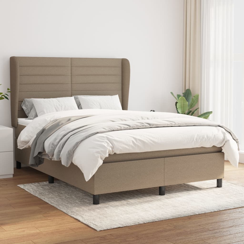 Boxspring met matras stof taupe 140x200 cm – afbeelding 1