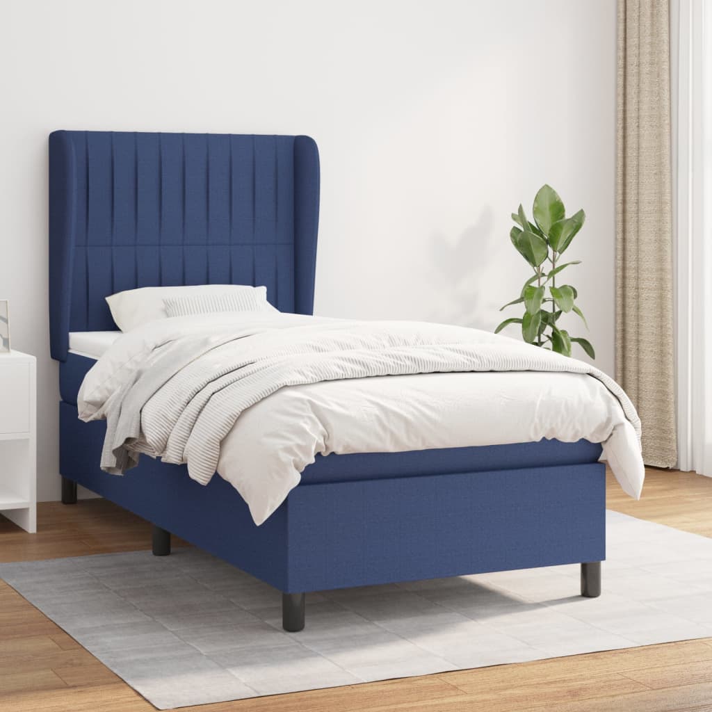 Boxspring met matras stof blauw 90x200 cm