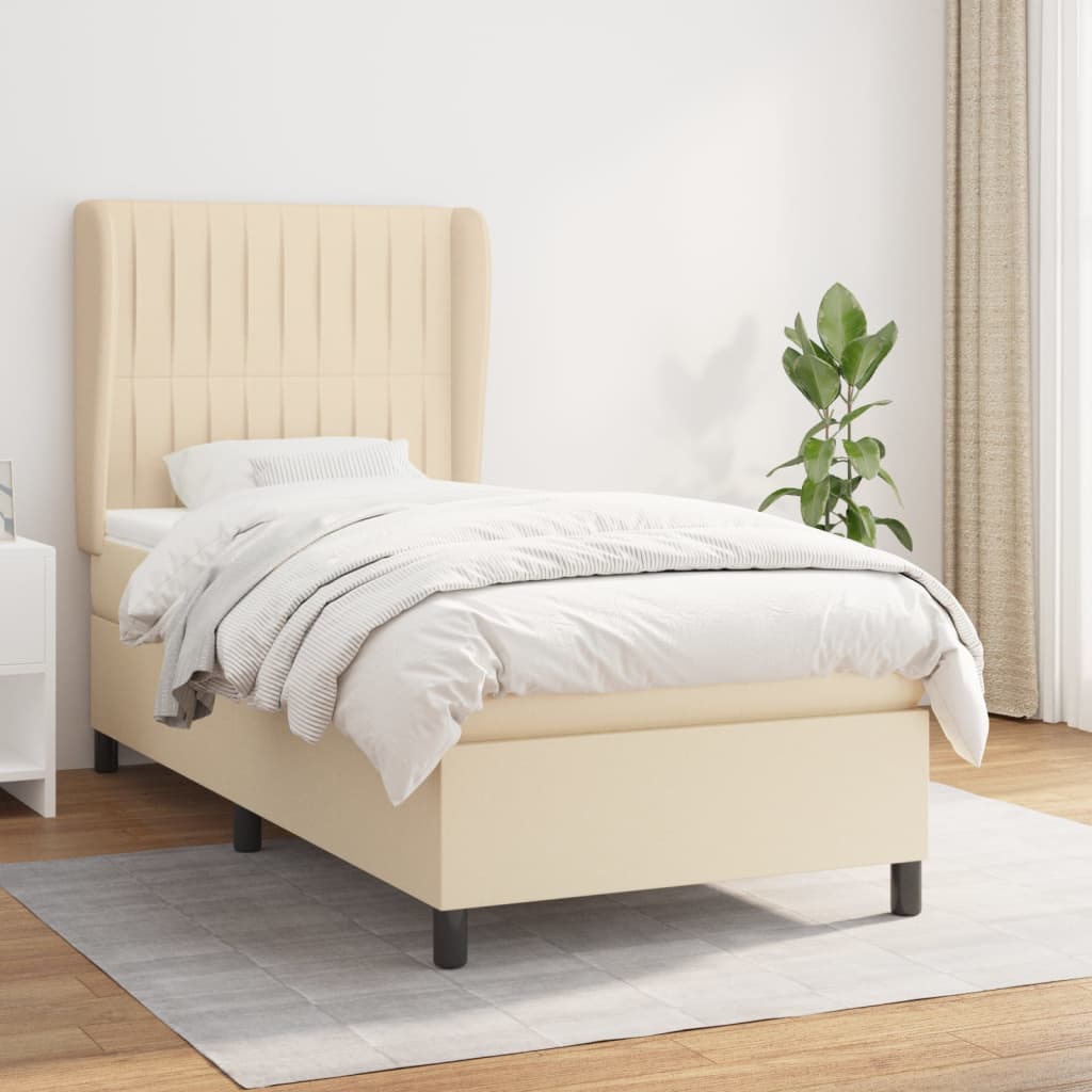 Boxspring met matras stof crèmekleurig 100x200 cm – afbeelding 1