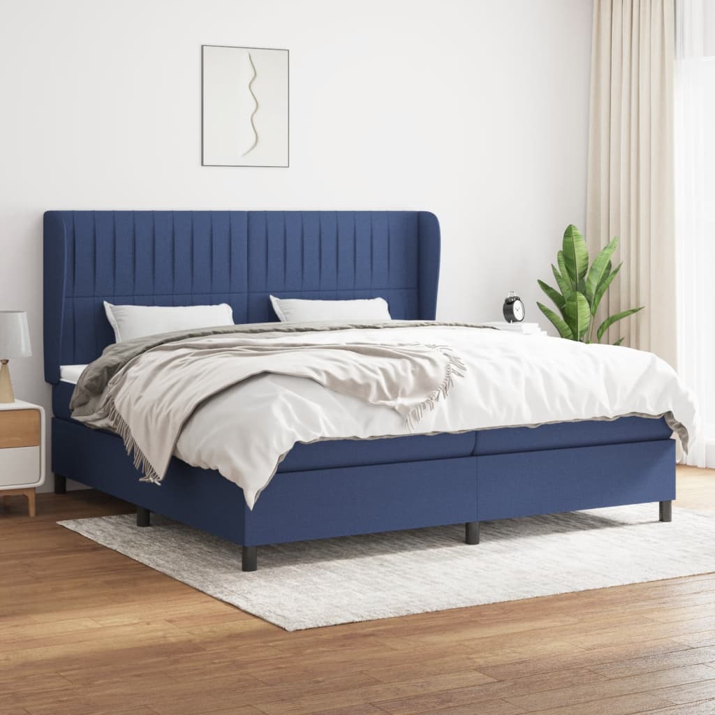 Boxspring met matras stof blauw 200x200 cm – afbeelding 1