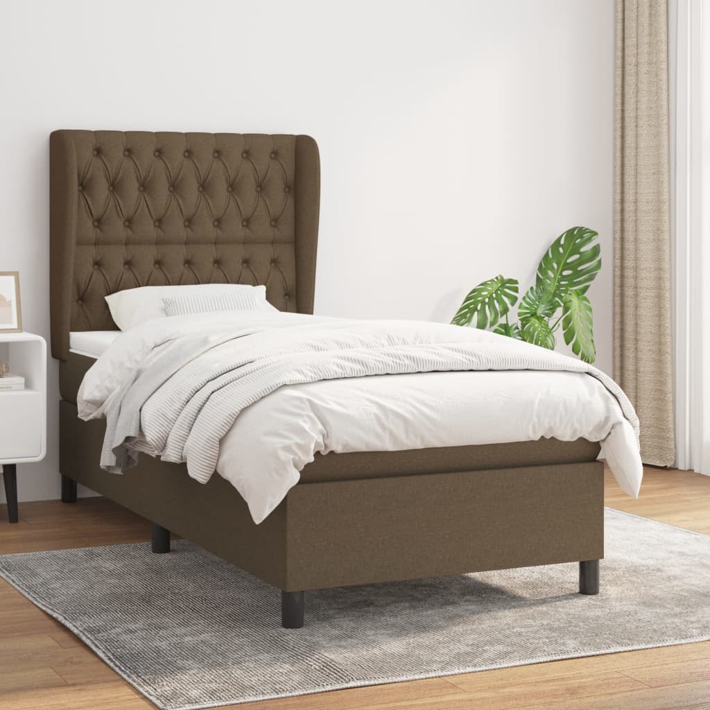 Boxspring met matras stof donkerbruin 100x200 cm – afbeelding 1