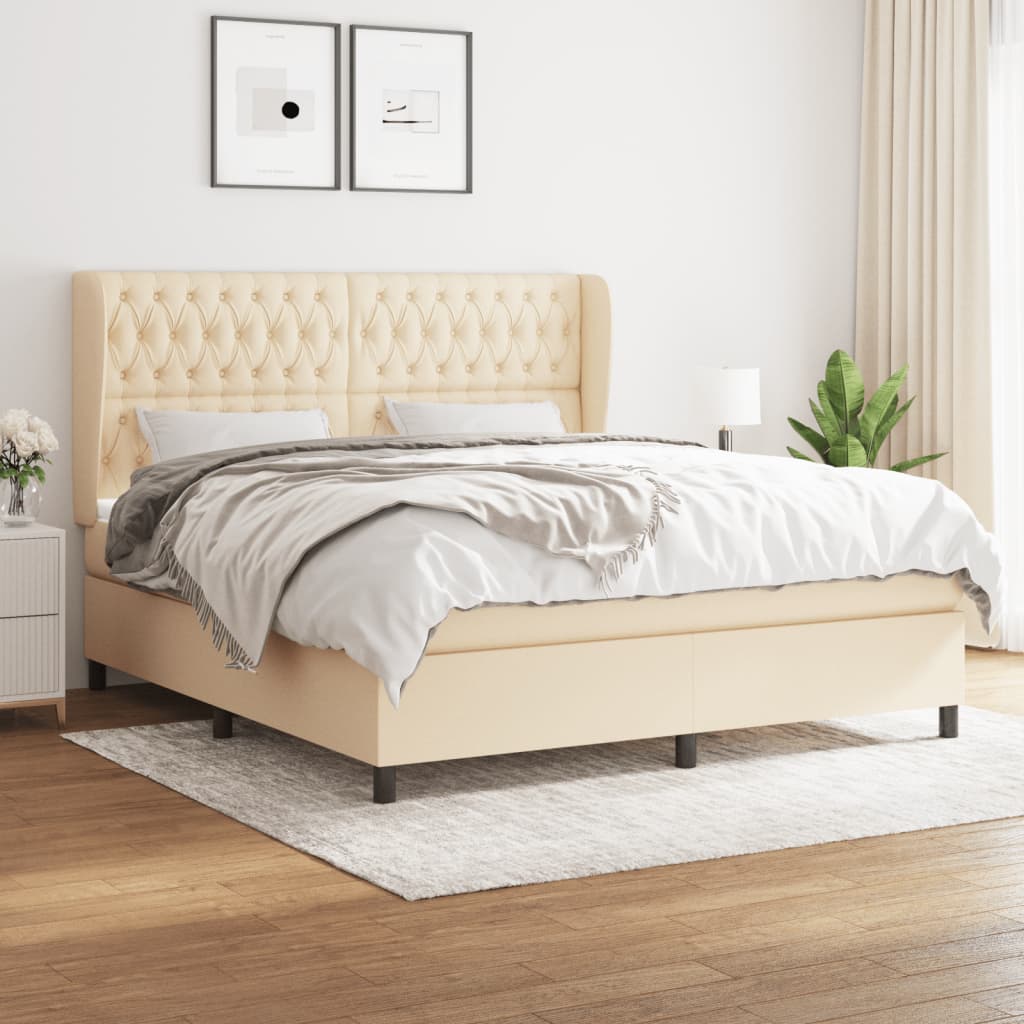 Boxspring met matras stof crèmekleurig 180x200 cm – afbeelding 1