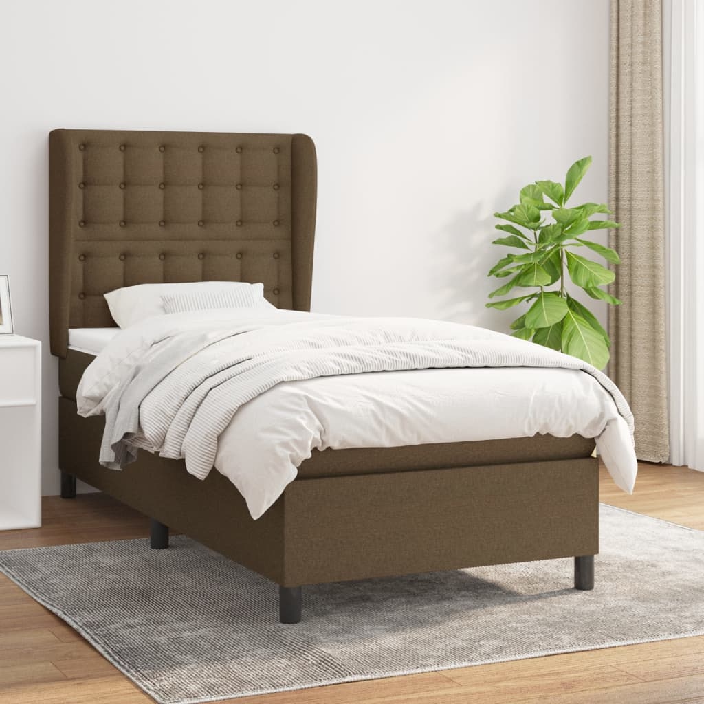 Boxspring met matras stof donkerbruin 100x200 cm – afbeelding 1