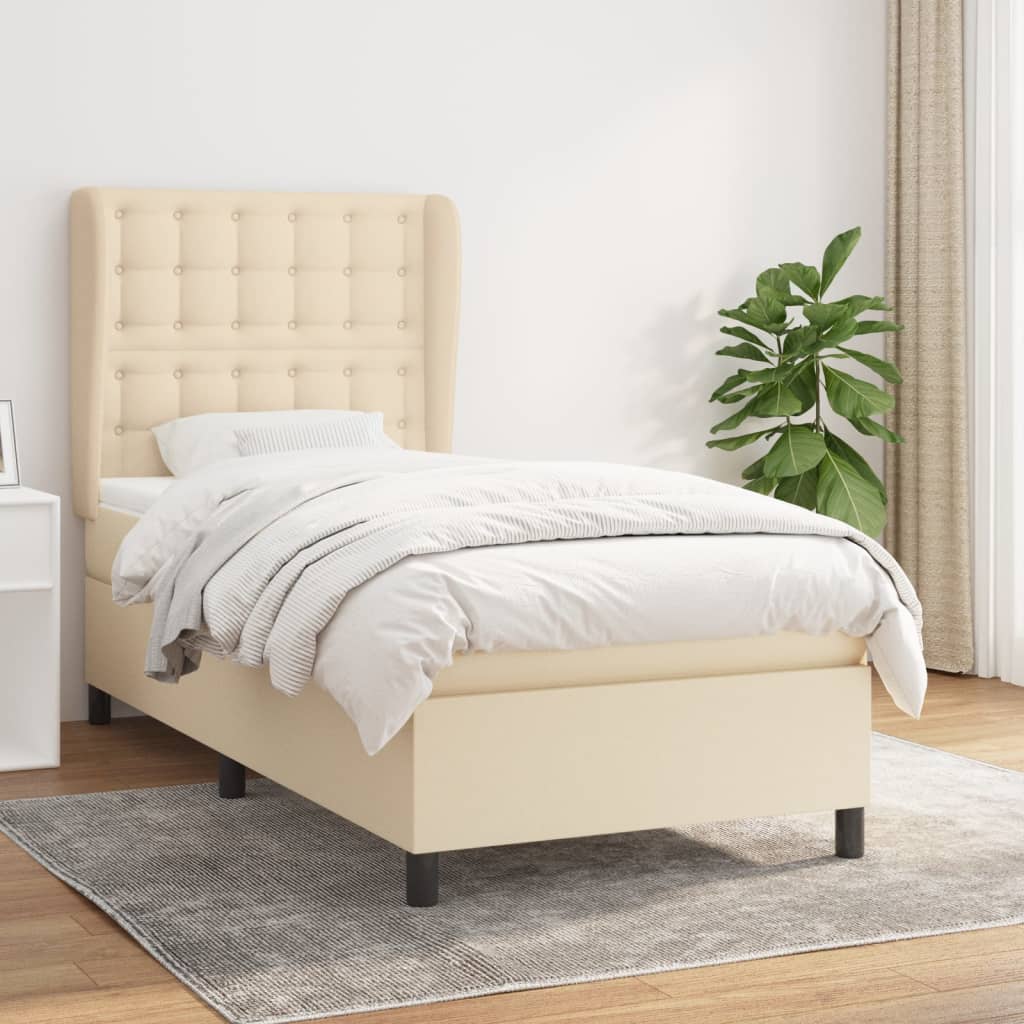 Boxspring met matras stof crèmekleurig 100x200 cm – afbeelding 1