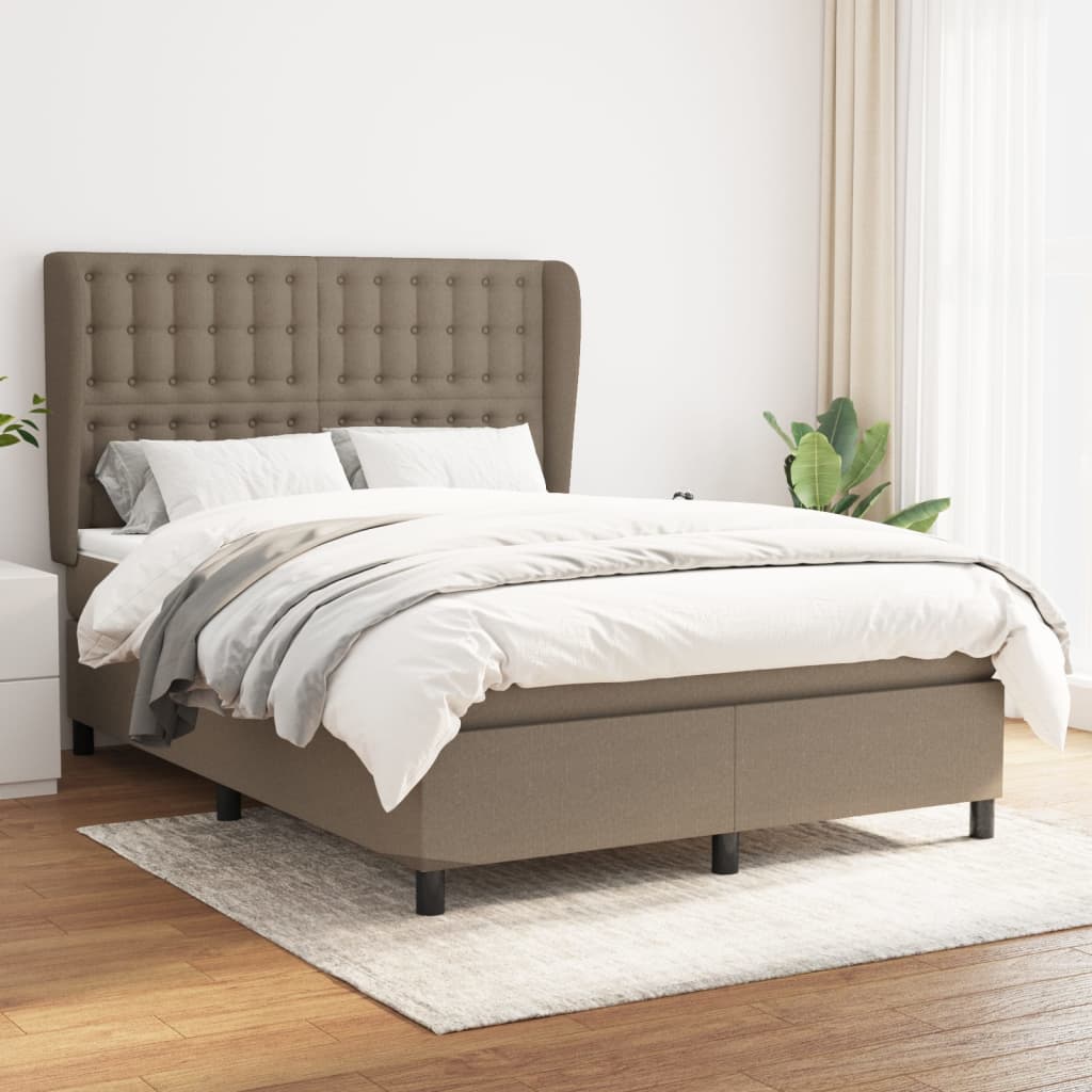 Boxspring met matras stof taupe 140x190 cm – afbeelding 1