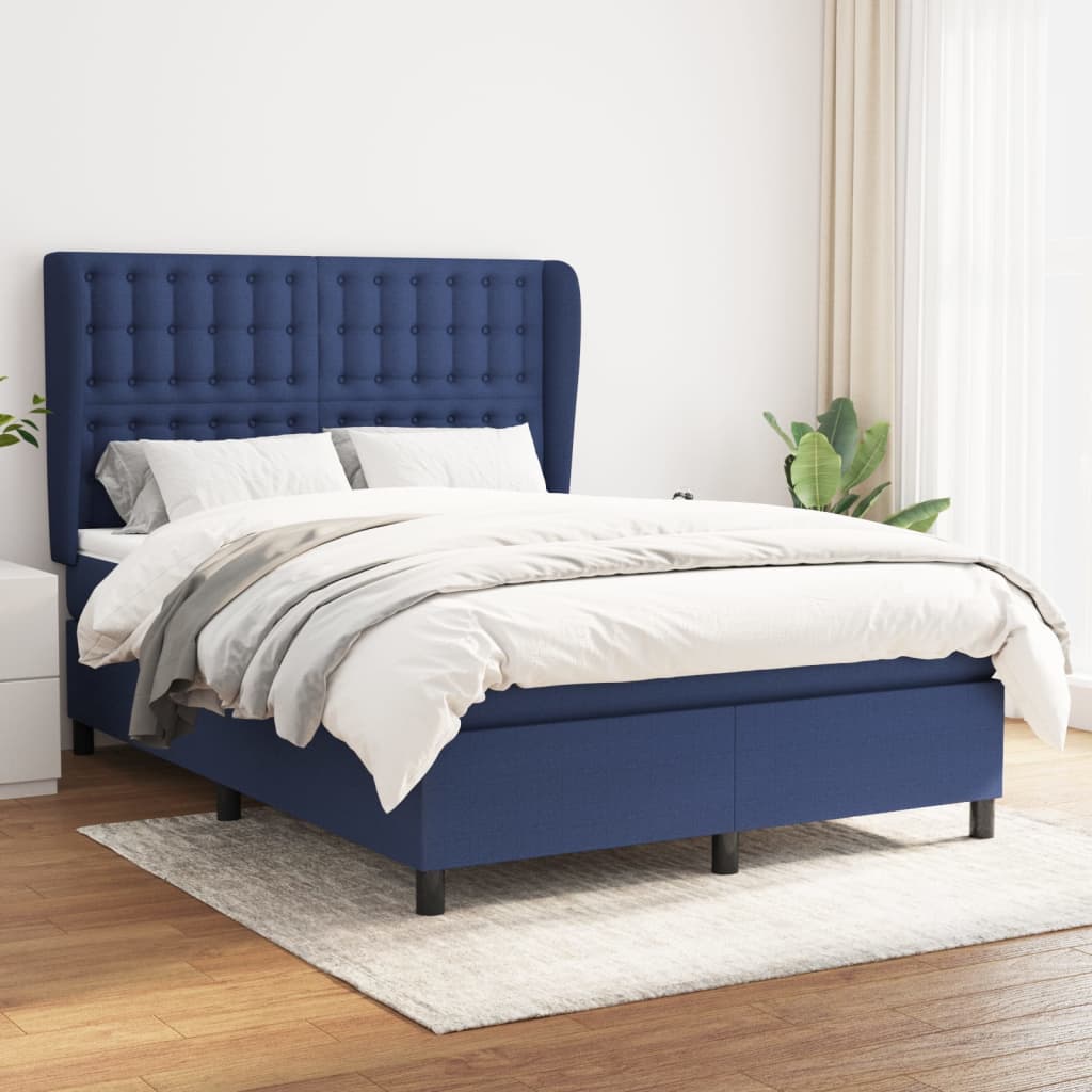 Boxspring met matras stof blauw 140x190 cm – afbeelding 1