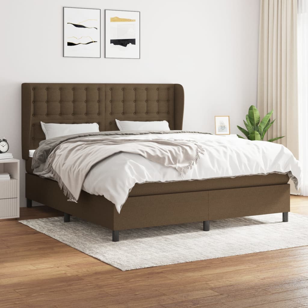 Boxspring met matras stof donkerbruin 160x200 cm – afbeelding 1