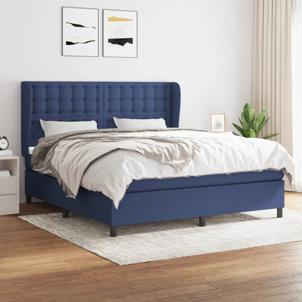 Boxspring met matras stof blauw 180x200 cm – afbeelding 1