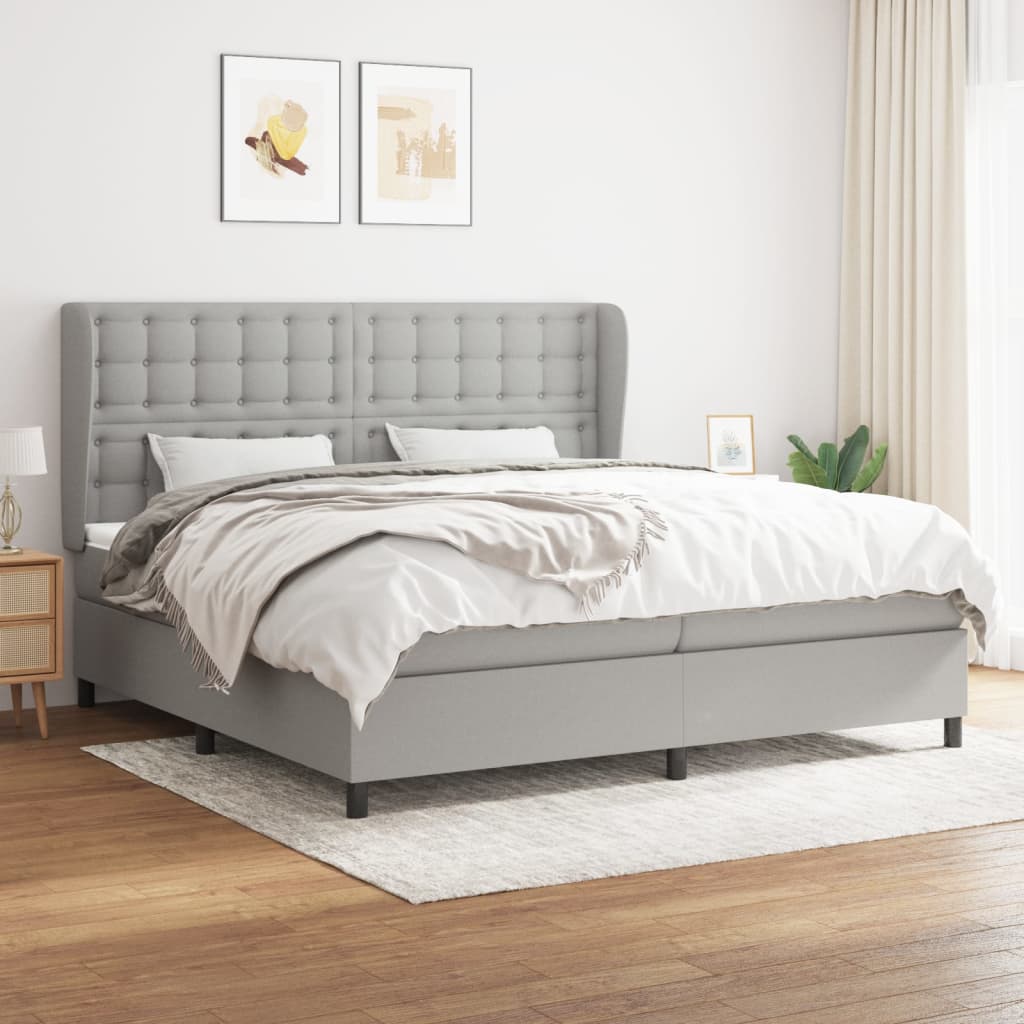 Boxspring met matras stof lichtgrijs 200x200 cm – afbeelding 1