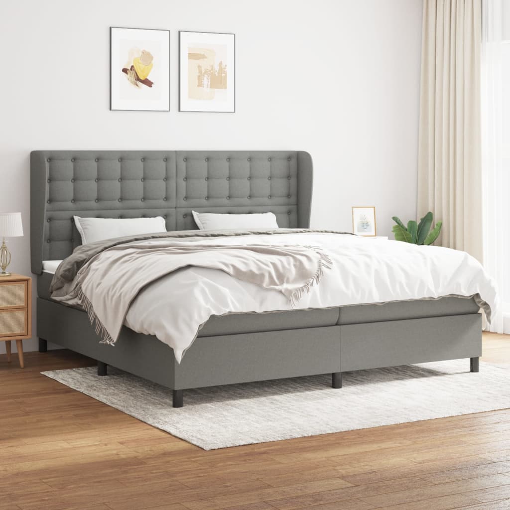 Boxspring met matras stof donkergrijs 200x200 cm – afbeelding 1